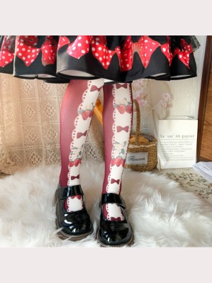 Strawberry Ribbon Lolita Style Tights by Roji Roji (RJ01)